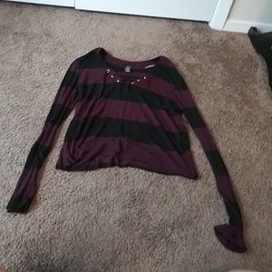 Criss cross purple and black striped crop top